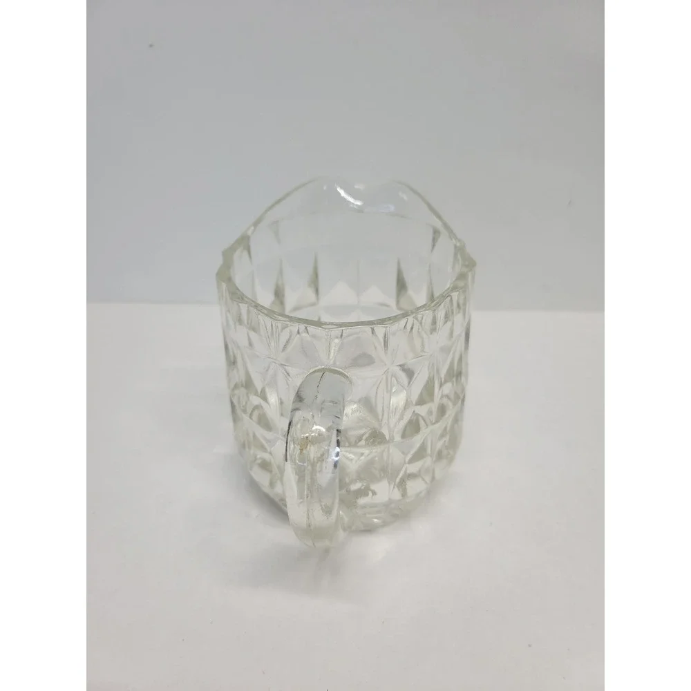 Vintage Clear Pressed Glass Diamond Point Creamer Pitcher‎ Small Milk Jug 4.5in